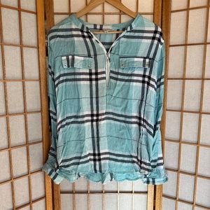 Blue Plaid Quarter Zip Top